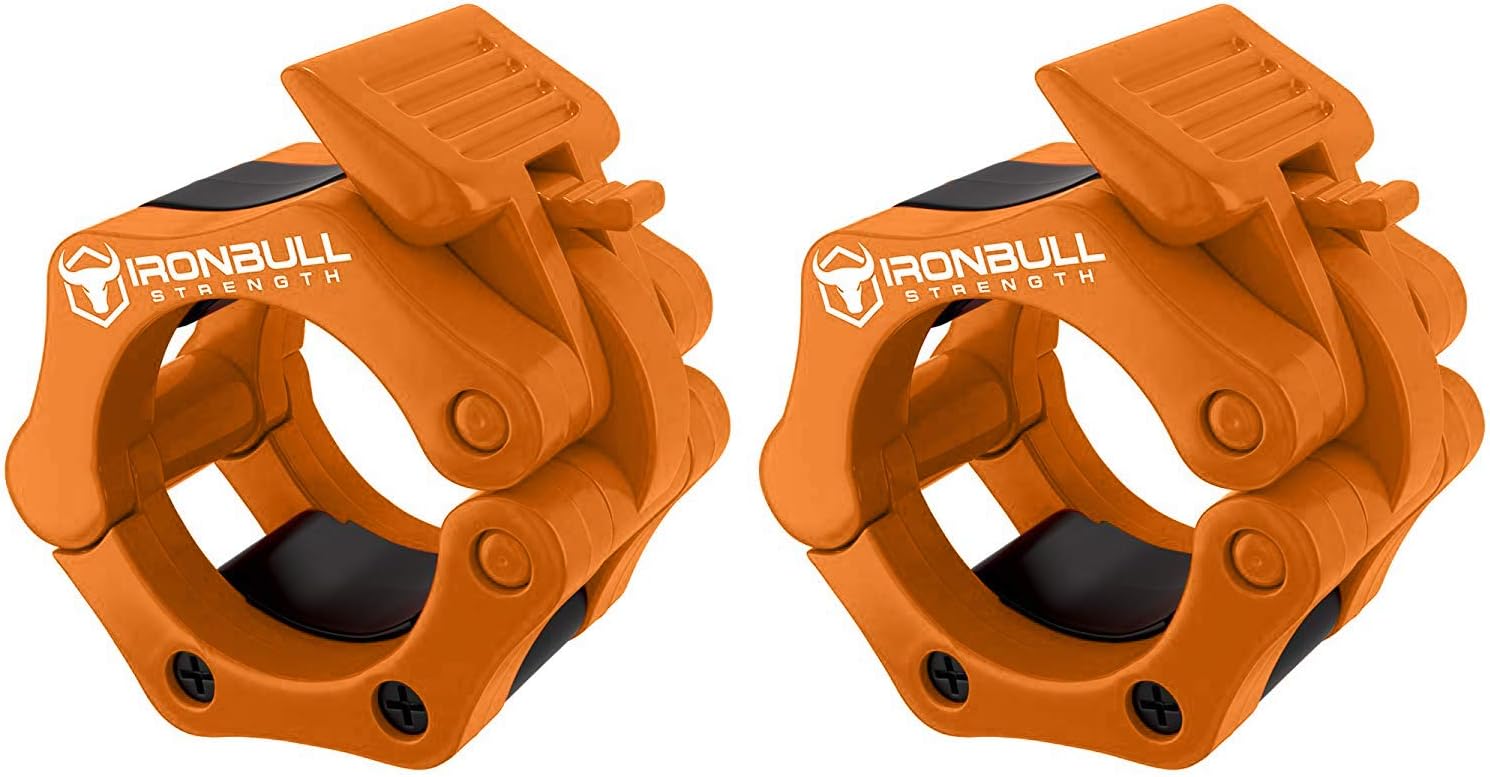 Barbell Collars (Pair) – Locking 2" Olympic Size Weight Clamps - Quick Release Collar Clips – Bar Clamps Great for Weight Lifting, Olympic Lifts and Strength Training (Orange)