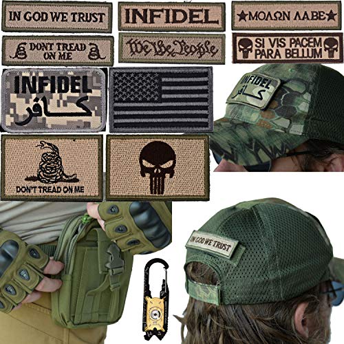 Military Tactical [MESH] Hat Bundle: 20-in-1 Tool, Operator Cap Embroidered Morale Patches (Velcro) Pouch Airsoft/Paintball - [Reptile Camo]