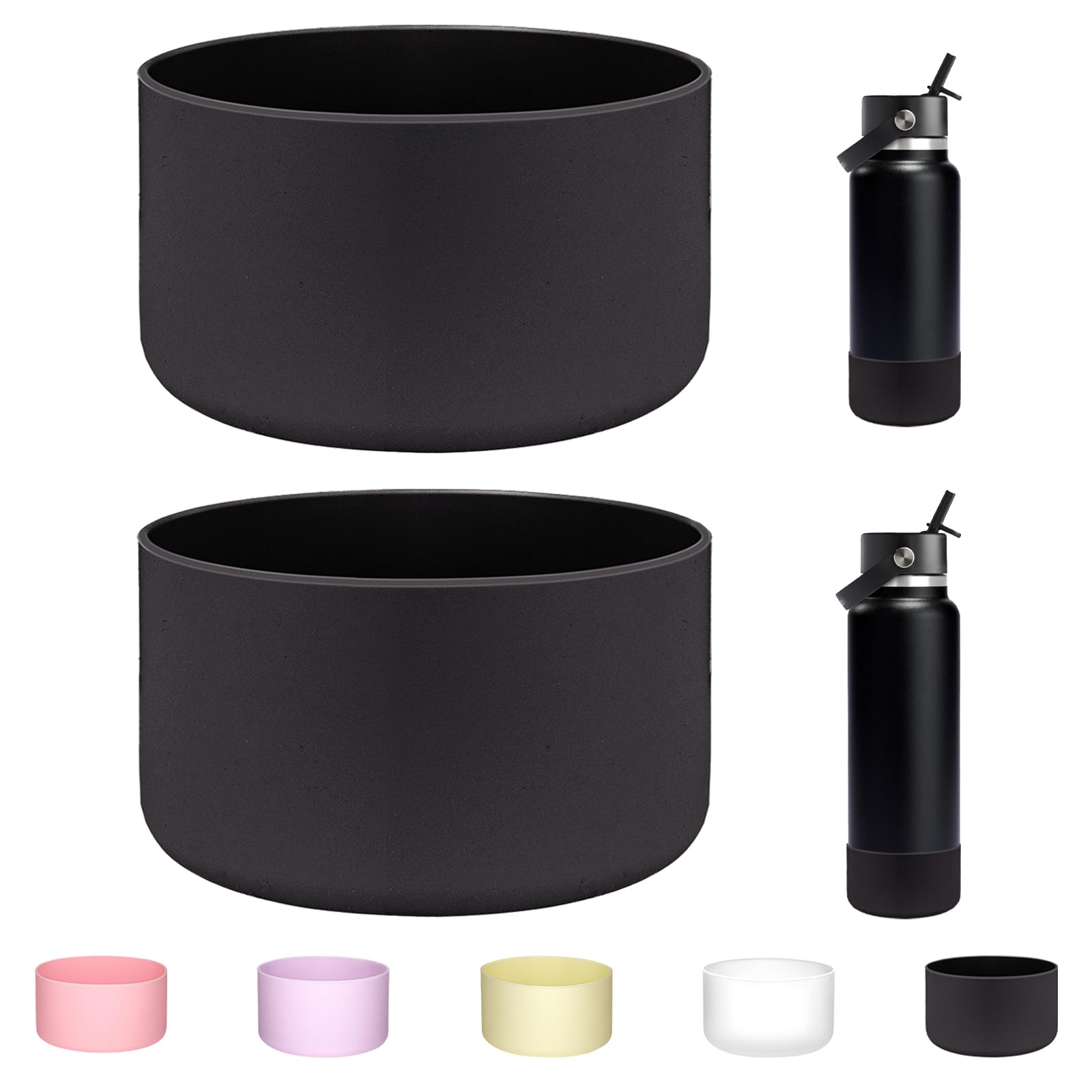 WK IEASON 2Pcs Protective Silicone Base Boot for Hydro Flask 32OZ 40OZ Wide Mouth Flask Water Bottle,Anti-Slip Silicone Sleeve Cover Bumper for Hydro Water Bottle Accessories 3.56inch Bottom Diameter