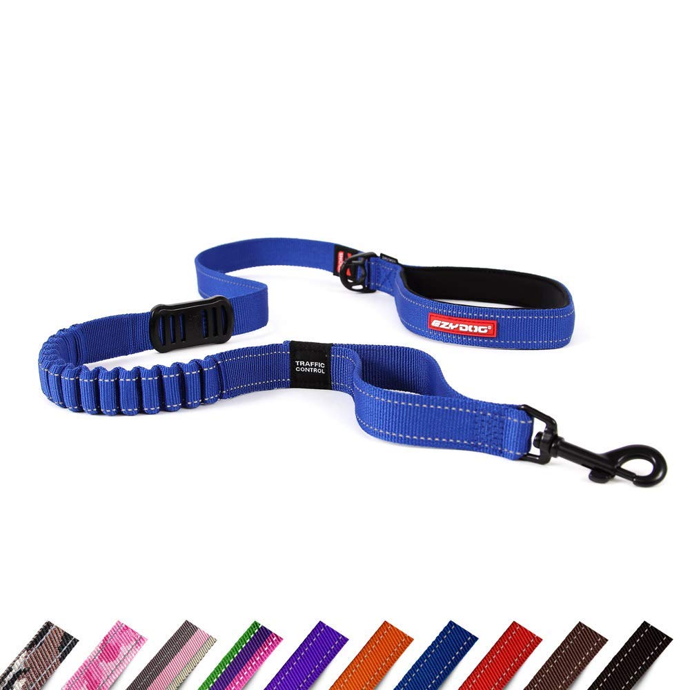 EzyDog Zero Shock Dog Lead - Shock Absorbing - Anti Pull Lead for Medium Dogs, Dog Leads For Large Dogs - Soft Double Handle, Traffic Control, 1.2m - Blue