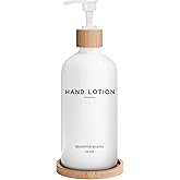 White Glass Lotion Dispenser with Pump Bathroom Set by Brighter Barns - Hand Lotion Dispenser with Tray - Modern Bathroom Decor - Boho Bedroom Decor for Housewarming Gift, Airbnb, Hotel (White)