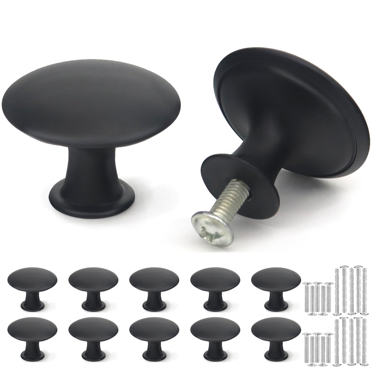 Misuyue 10pc Black Drawer Knobs, Cupboard Handles Knob Black Round, Cabinet Knobs Made of Stainless, 30mm Small Door Knob for Wardrobes, Kitchen, Furniture