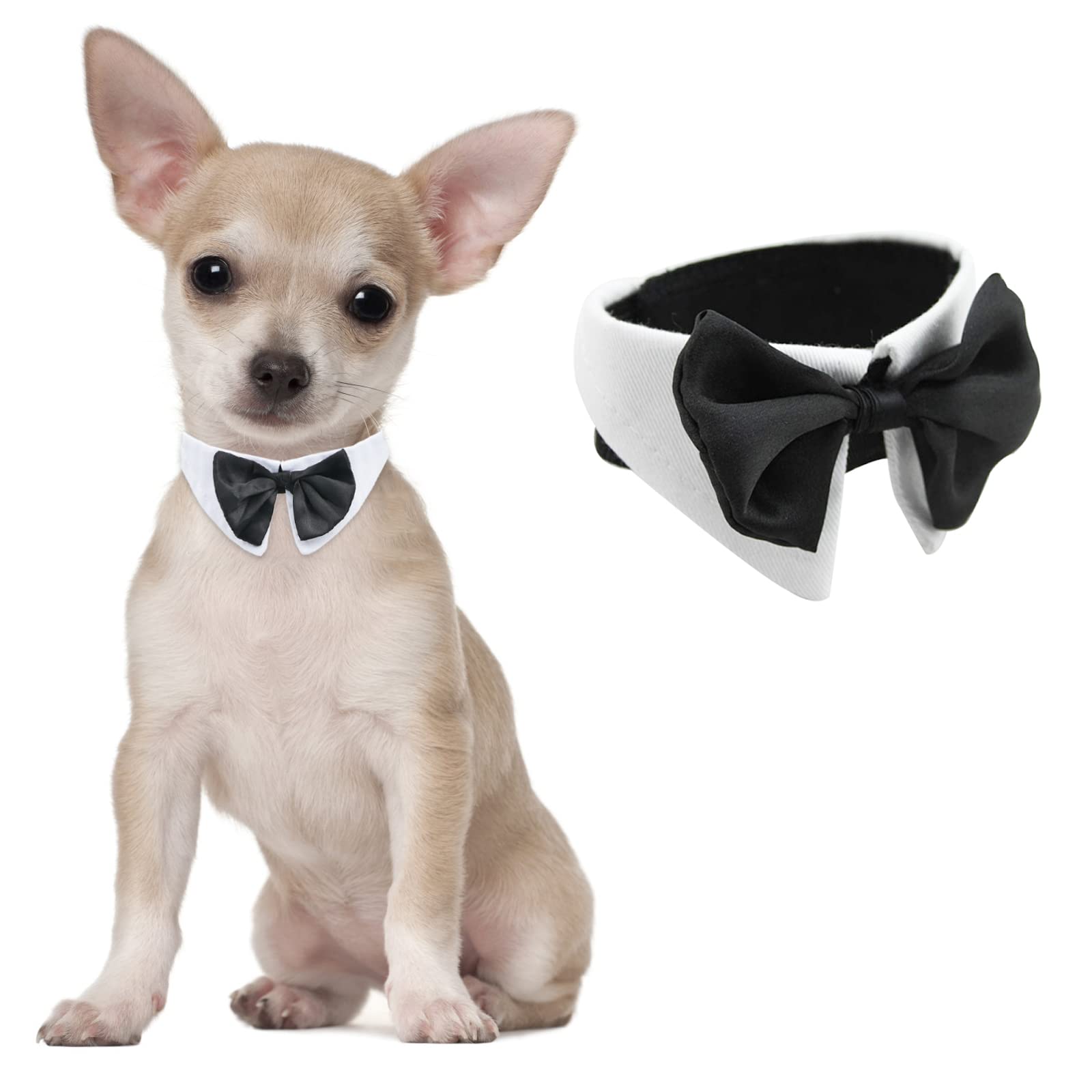 HACRAHO Tux Dog Bowtie, 1 Pack White Adjustable Formal Pet Bowtie Collar Pet Costume Collar with Bowtie for Small Dogs Cats Wedding Birthday