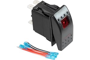 FXC Momentary Rocker Switch 5Pin Laser On/Off Red LED Light 20A/12V 10A/24V Toggle Switch with Jumper Wires Set for Automotive Boat Marine Truck Jeep Off-Road Bus RV