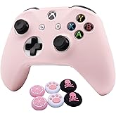 Pink Skins RALAN,Silicone Controller Cover Skin Protector Compatible for Xbox One S/X Controller (Pink Pro Thumb Grip x 2,Cat + Skull Cap &Cover Grip x 2)