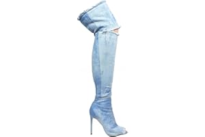 Liliana Barbara-13 Thigh High Over Knee Denim Open Toe Stiletto Heel Boot