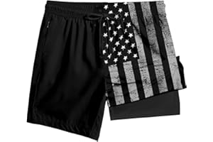 TENGINE Men's Swim Trunk 5" with Compression Liner 5 Inch Quick Dry Board Shorts Zipper Pocket