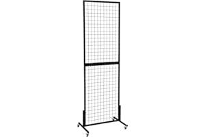 OUDUCK 1.8' x 5.7' Grid Wall Panels Standing Wire Grid, Display Rack with T-Base Wheels Freestanding Gridwall Panel Tower for Shows, Black