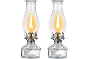 DNRVK 2 Pieces Large Chamber Oil Lamps for Indoor Use Classic Kerosene Lamp Lantern Vintage Oil Lantern Decorative Clear Rustic Hurricane Lamp for Home Indoor Decor Emergency Lighting Black 12 Inch