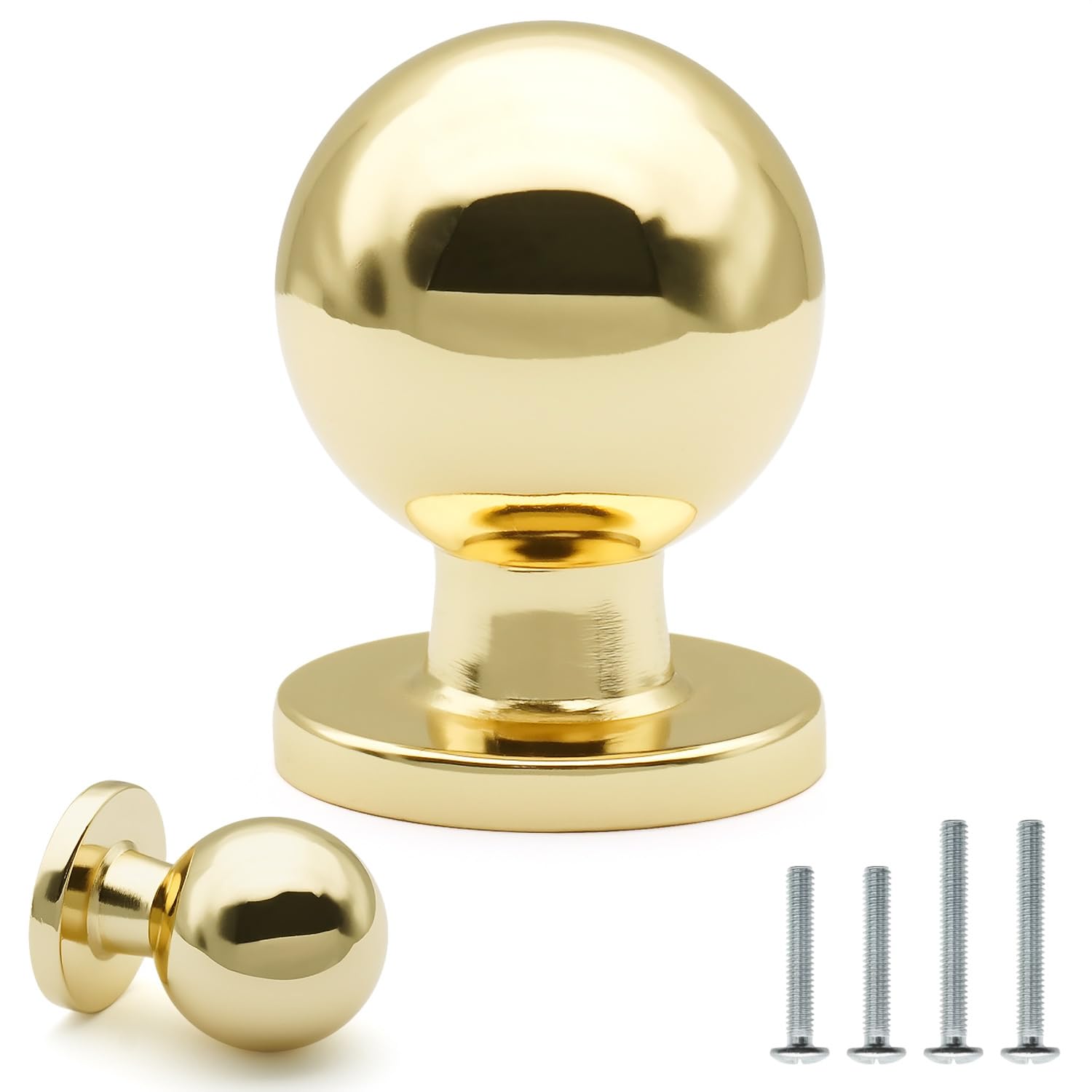 Photo 1 of FURFITT 10 Pack Polished Gold Cabinet Knobs 1 Inch/25mm Shiny Gold Ball Drawer Dresser Knobs Solid Zinc Alloy Polished Brass Kitchen Cupboard Bathroom Furniture Hardware