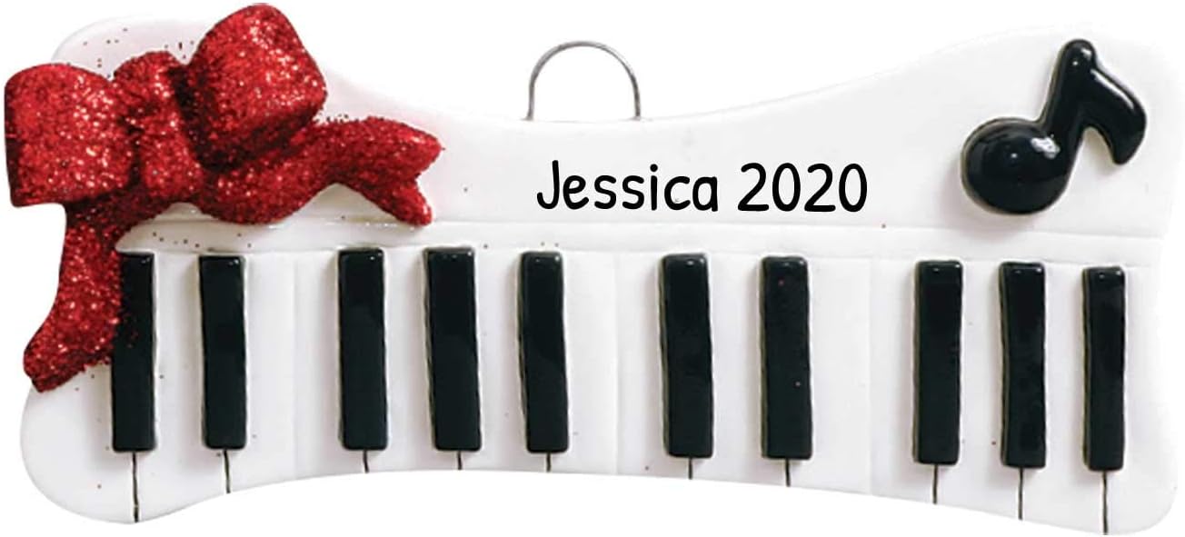 Personalized Keyboard Christmas Tree Ornament 2020 - Piano Keys Red Glitter Bow Treble Clef Pianist Recital Orchestra Hobby Profession Teacher Music Instrument DJ Year - Free Customization