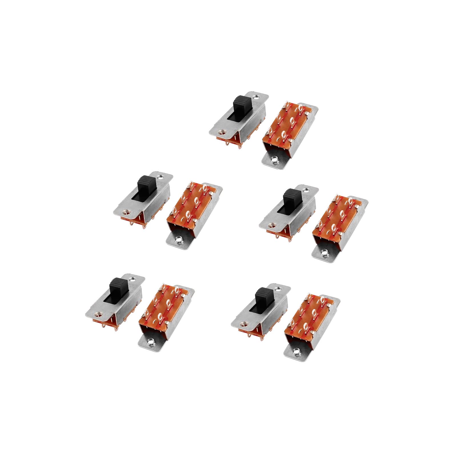 Sourcingmap 10 Pcs 250VAC 3A 125VAC 6A 6 Terminal 2 Position DPDT On/Off Mini Slide Switch