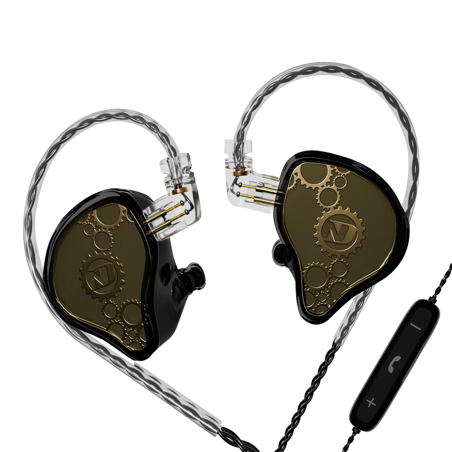 CCA ND Venus in Ear Monitor Headphones, 10mm Double Magnetic Dynamic Driver IEM Earphones, HiFi Wired Gaming Earbuds, 2 Pin Detachable Cable (with Mic, Black, 3.5mm Plug)