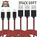 iPhone Charger Xcords 3Pack 10ft Nylon Braided Lightning Cable Fast Charging and Syncing Cord Compatiable with iPhone 8 8P X 7 7P 6 6s 6P 5 5s 5c SE iPad iPod Nano(Redblack)
