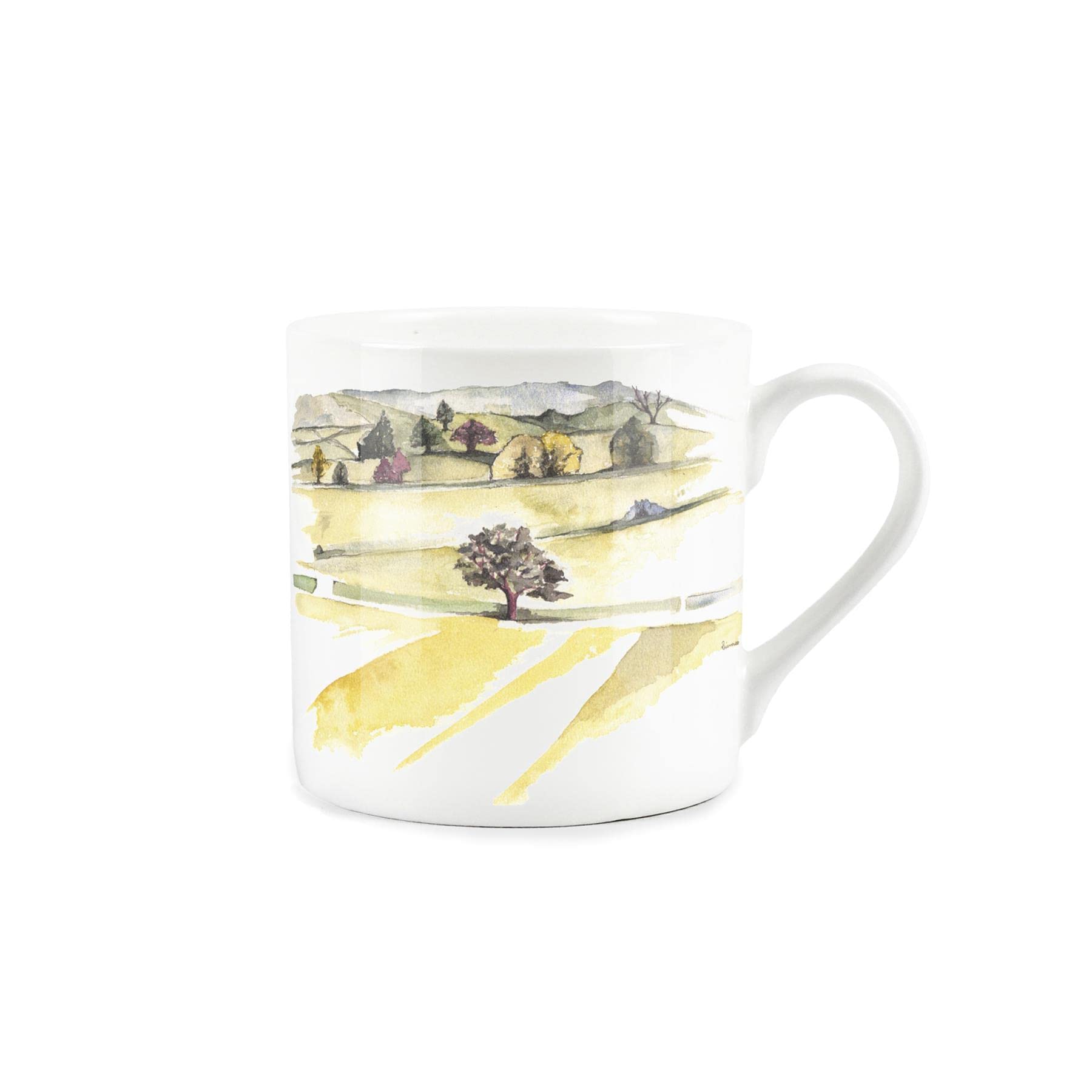 Purely Home Watercolour English Landscape Mug Dorset Hills - Fine Bone China White Garden Coffee/Tea Present Gift - Rhiannon Chauncey Designs