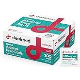 Dealmed Alcohol Prep Pads, 70% Alcohol, Sterile Wipes - 200 Count (1 Pack) | 200 Individually Wrapped Wipes, Unscented, Antiseptic, For IV And Injection Sites, For Clinics And EMTs, All Skin Types