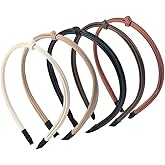 CALFOVERA 5PCS 5 Colors Skinny PU Leather Headband Thin Cute Knotted HairBands Durable Simple Non-Slip Solid Elastic Headbands Hair Loop Clasp Hairbands for Women All Hair Types Daily Wear