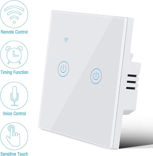 Gobesty Interruptor de Pared Wi Fi Interruptor Luz WiFi Interruptor Inteligente compatible con Alexa Google Home Smart Life Panel de vidrio tctil 2 Vas No se requiere cable neutro