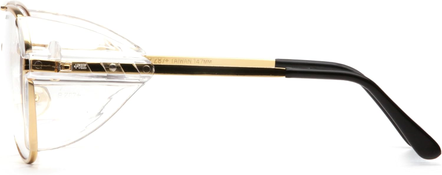 Pyramex Pathfinder Aviator Safety Glasses with Gold Frame and Clear Lens: Sports & Outdoors