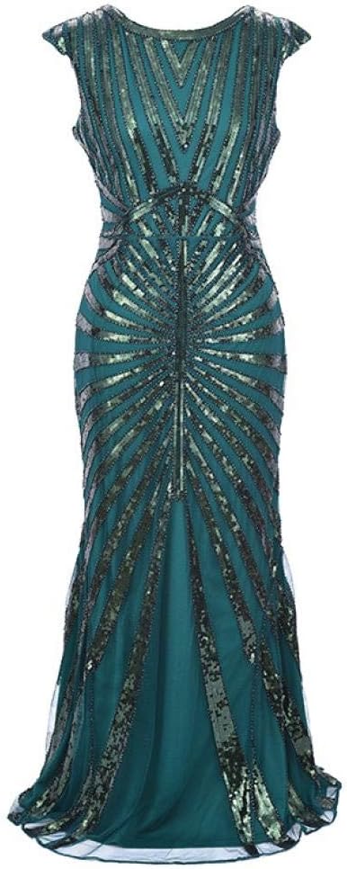 LAPLE 1920s Sequin Mermaid Formal Long Flapper Gown Great Gatsby Party Evening Dress