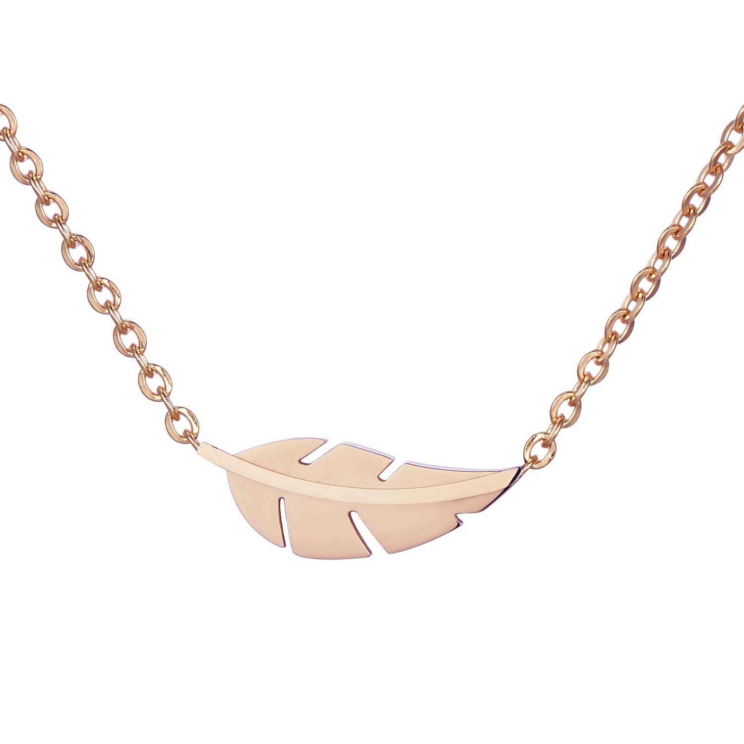 Morella Women's Necklace with Pendant Leaf Rose Golden Stainless Steel in Velvet Bag