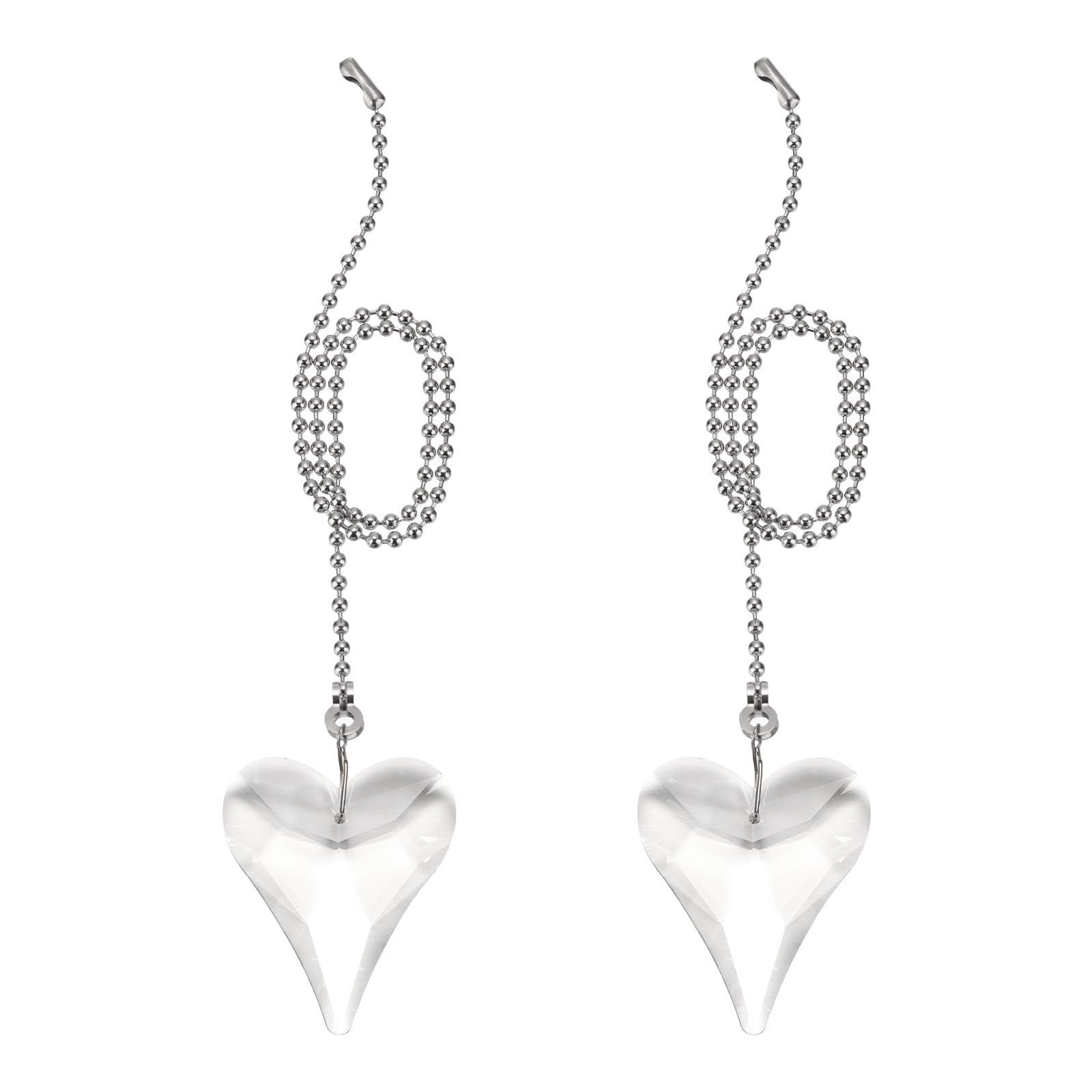 PATIKIL 21 Inch Crystal Ceiling Fan Pull Chains, 2 Pcs Beaded Ball Fan Pull Chain New Heart Ceiling Fan Extender with Ball Chain Connector for Ceiling Light Lamp Fans, Clear