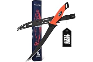 TAN REN Fillet Knife for Fish 9 inch, Flexible Fishing Knife for Filleting and Cleaning, Non-Slip Handle Stainless Steel Filet Knives with Sheath, Ideal for Boning & Filleting Fish