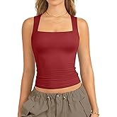ATHMILE Tank Tops for Women Square Neck Sleeveless Double-Layer Tank Tops Basic Tight T Shirts