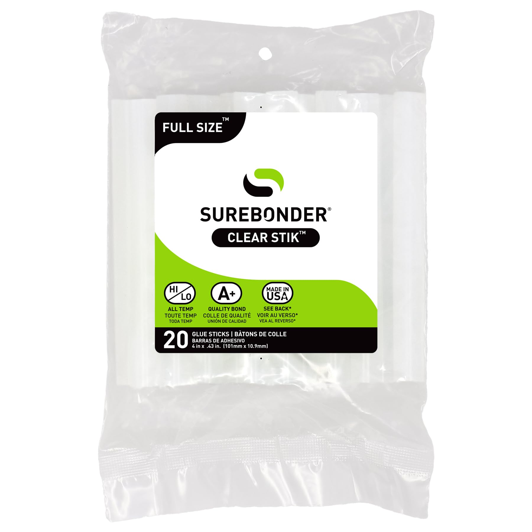 Photo 1 of **MISSING 2 STICKS**Surebonder Full-Size Hot Glue Sticks for Craft, DIY, and Repairs, All Purpose, All Temperature - 4-Inch Length - 20 Pack, Clear