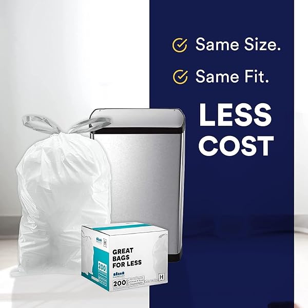 PLASTICPLACE CUSTOM FIT TRASH BAGS COMPATIBLE WITH SIMPLEHUMAN CODE Q (200 COUNT) DRAWSTRING GARBAGE BAGS 13-17 GALLON WHITE, TEAR-RESISTANT TALL KITCHEN TRASH BAGS FOR GARBAGE CANS RECYCLING 1.2 MIL