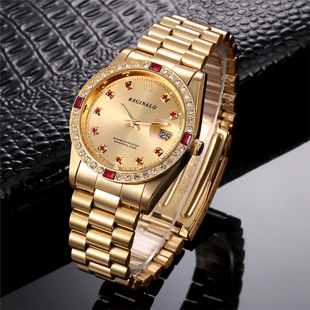 Reginald Mens Watches Hands Sapphire Full Gold Stainless Steel Quartz Dial Unisex Watch