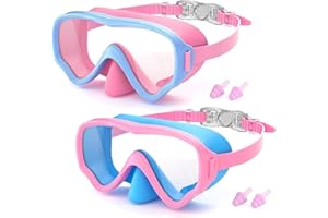 COOLOO 2 Packs Kids Goggles with Nose Cover, 180° Wide View Swimming Goggles for Kids 4-16, No More Hair Snags Anti-Fog No-Leak Snorkel Mask for Boys Girls Youth