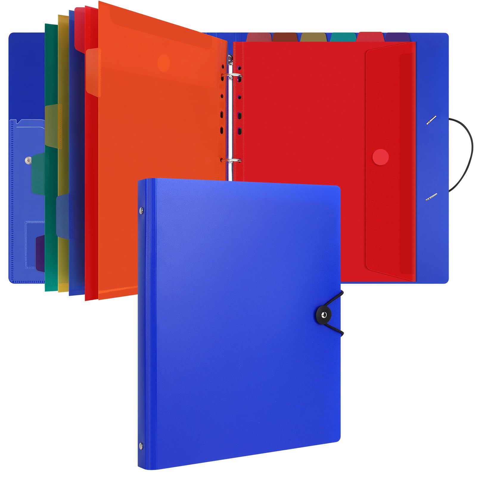 Uquelic A4 Ring Binder with 12 Pcs Punched Pockets - Upgraded Folders for Paperwork, Plastic Popper Wallets - Document Organiser for Home Office School - Blue