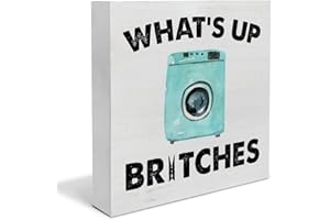 YIDOU Country Laundry Room Wood Box Sign Decor Desk Sign What’s Up Laundry Wooden Box Block Sign Rustic Home Shelf Wall Decoration