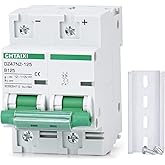 Chtaixi 12V-110V DC Miniature Circuit Breaker, 125 Amp 2 Pole Battery Breaker Protector for Solar PV System and RV, Thermal Magnetic Trip, DIN Rail Mount, High Current DC Disconnect Switch MCB 2P B125