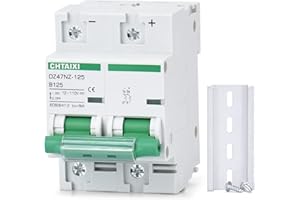 Chtaixi 12V-110V DC Miniature Circuit Breaker, 125 Amp 2 Pole Battery Breaker Protector for Solar PV System and RV, Thermal Magnetic Trip, DIN Rail Mount, High Current DC Disconnect Switch MCB 2P B125