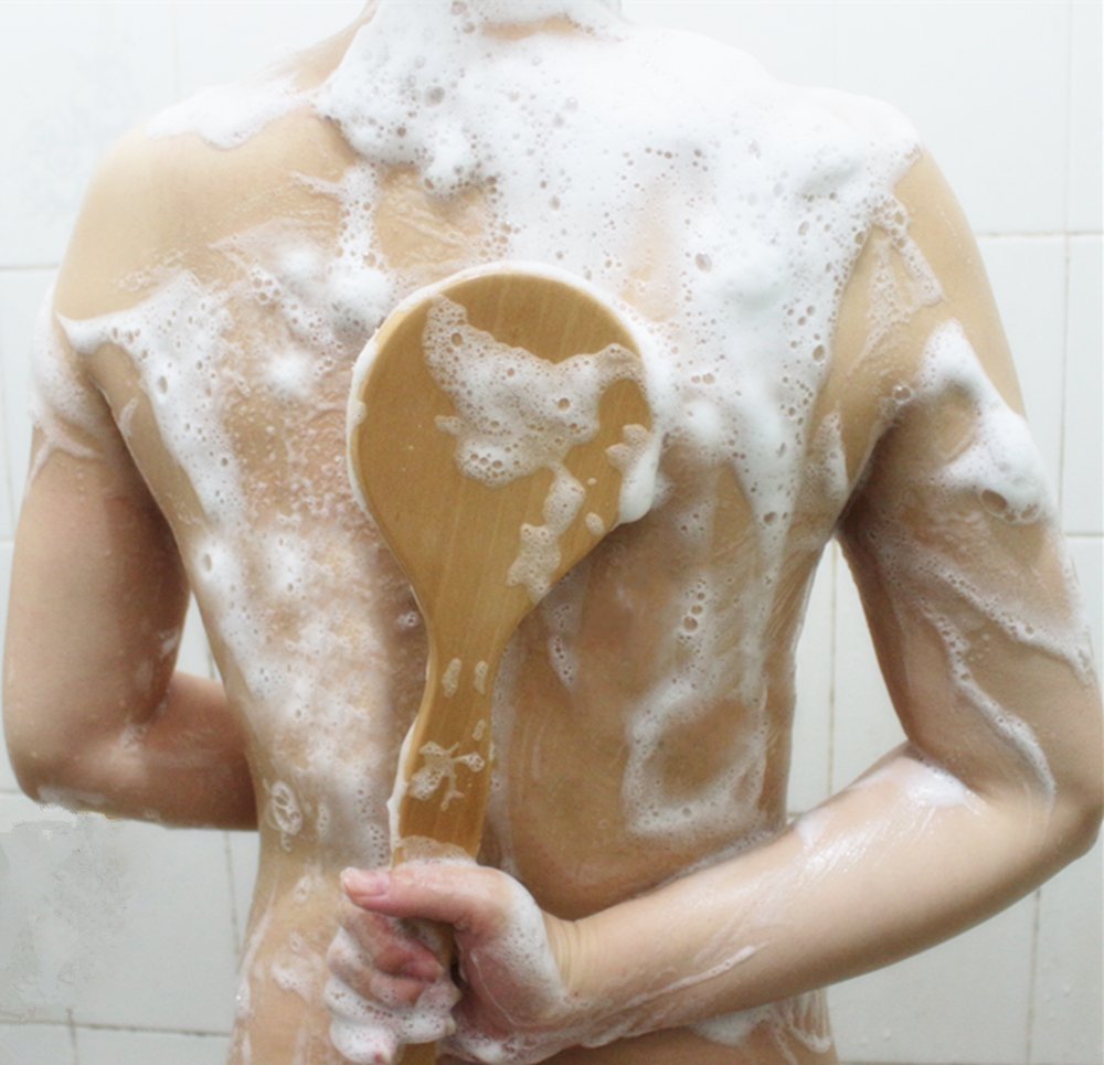 Suyisuer 100% Natural Horse Bristles Bath Brush,Body Scrubber ,Exfoliating Body Massager with Long Wooden Handle for Dry Brushing and Shower, Foot File for Feet and Hands