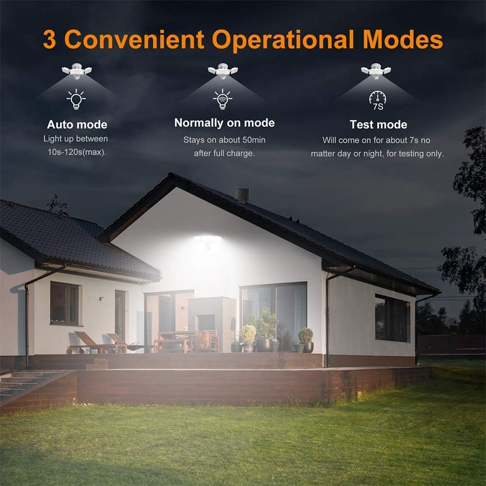 LEPOWER 1600LM LED Solar Security Lights Motion Outdoor, Super Bright Solar Motion Sensor Light, 5500K White Light, IP65 Waterproof Flood Light with 3 Adjustable Head for Yard, Garage - - 
