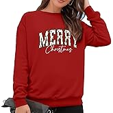 sallrue Christmas Sweatshirts for Women Merry Christmas Long Sleeve Tshirts Xmas Holiday Pullover Tops