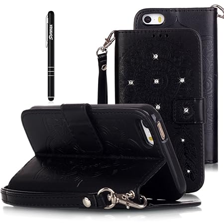 Slynmax Mandala Embossed Vintage Tasche Schutzhülle für Apple iPhone 5s SE Hülle Weich Kunstleder Flip Etui Wallet Cover Case