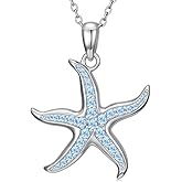 Reaii Natural Topaz Starfish Necklace, 925 Sterling Silver Starfish Pendant, Set with Natural Topaz, Women's Jewelry Gift