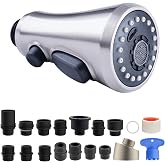 Hibbent Pull Down Spray Head for Kitchen Faucet, 3-Function Sink Nozzle | NSF/ANSI/CAN 61/372 &amp;cUPC Certified Faucet Head Replacement, 15 Adapters, Compatible with Moen, Delta, Kohler, Brushed Nickel
