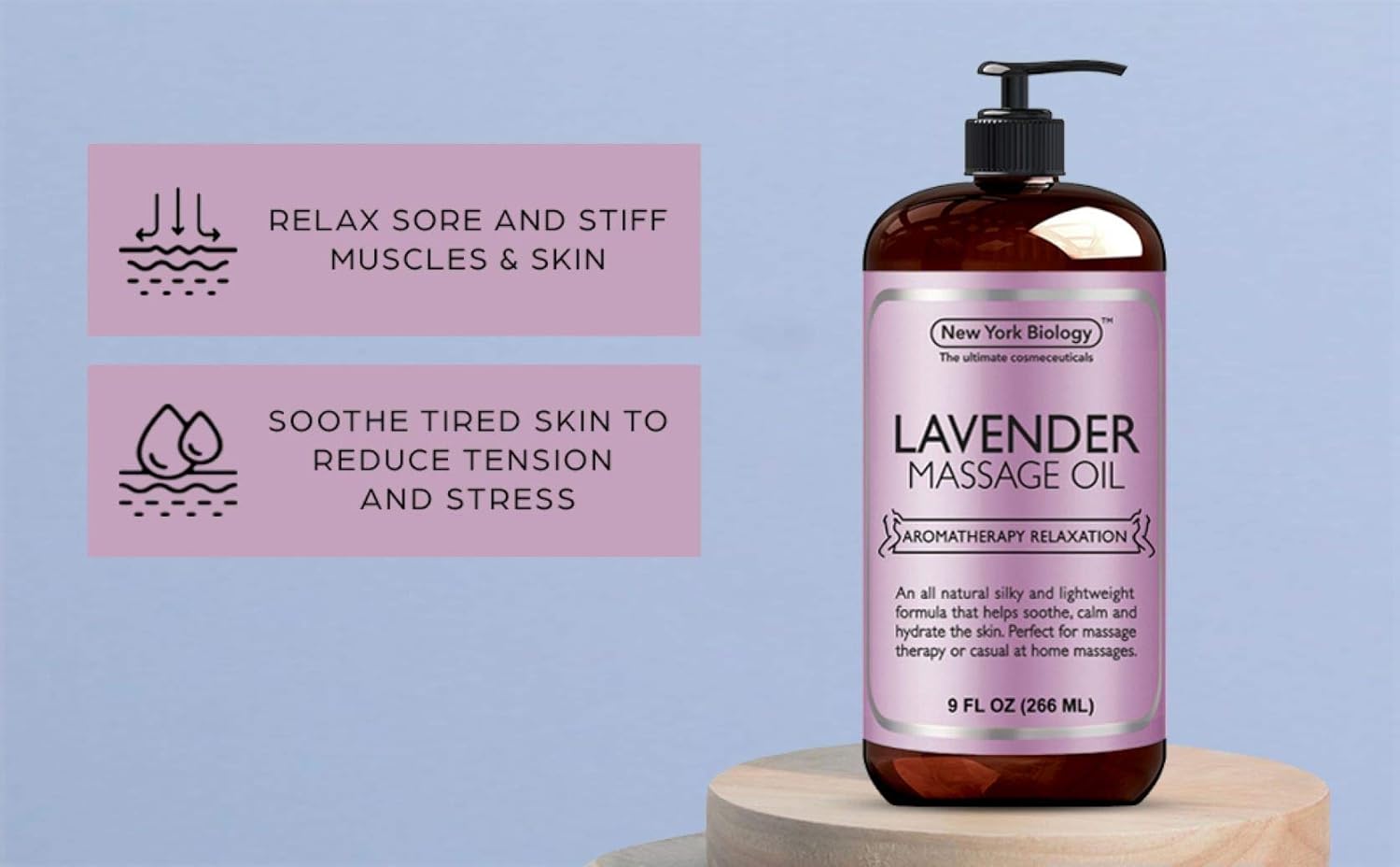 New York Biology Lavender Massage Oil - 100% Natural Ingredients - Sensual Body Oil Made with Essential Oils for Muscle Relaxation and Deep Tissue - 9 oz : Beauty