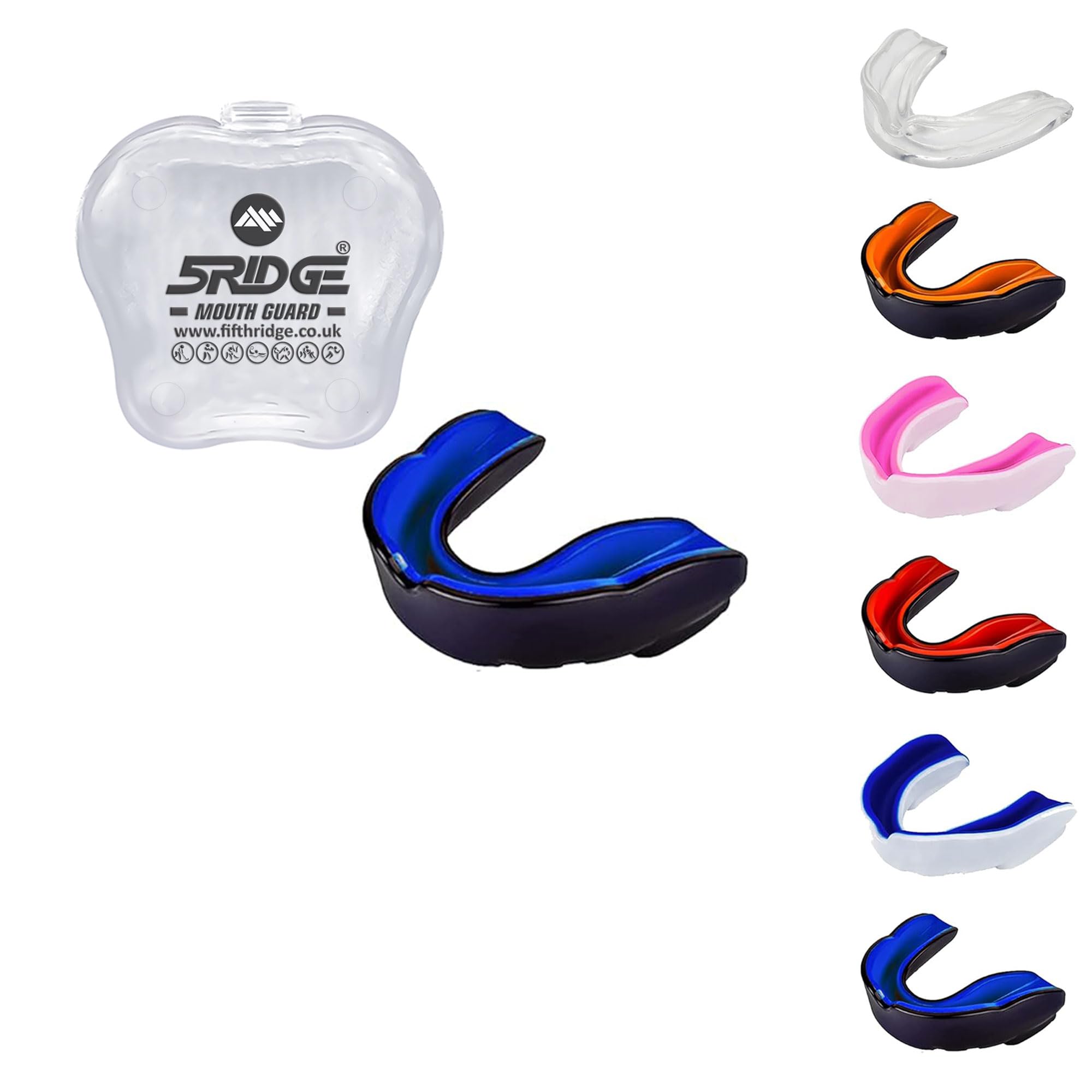 Gum Shield Mouth Guard Adult Youth & Junior Gum Shield for All Contact Sports Mouth Guard Boxing, MMA, Mouthguard Rugby, Football, Lacrosse, Hockey Mouthguard (Black/Blue, Juniors Under 11 Years)