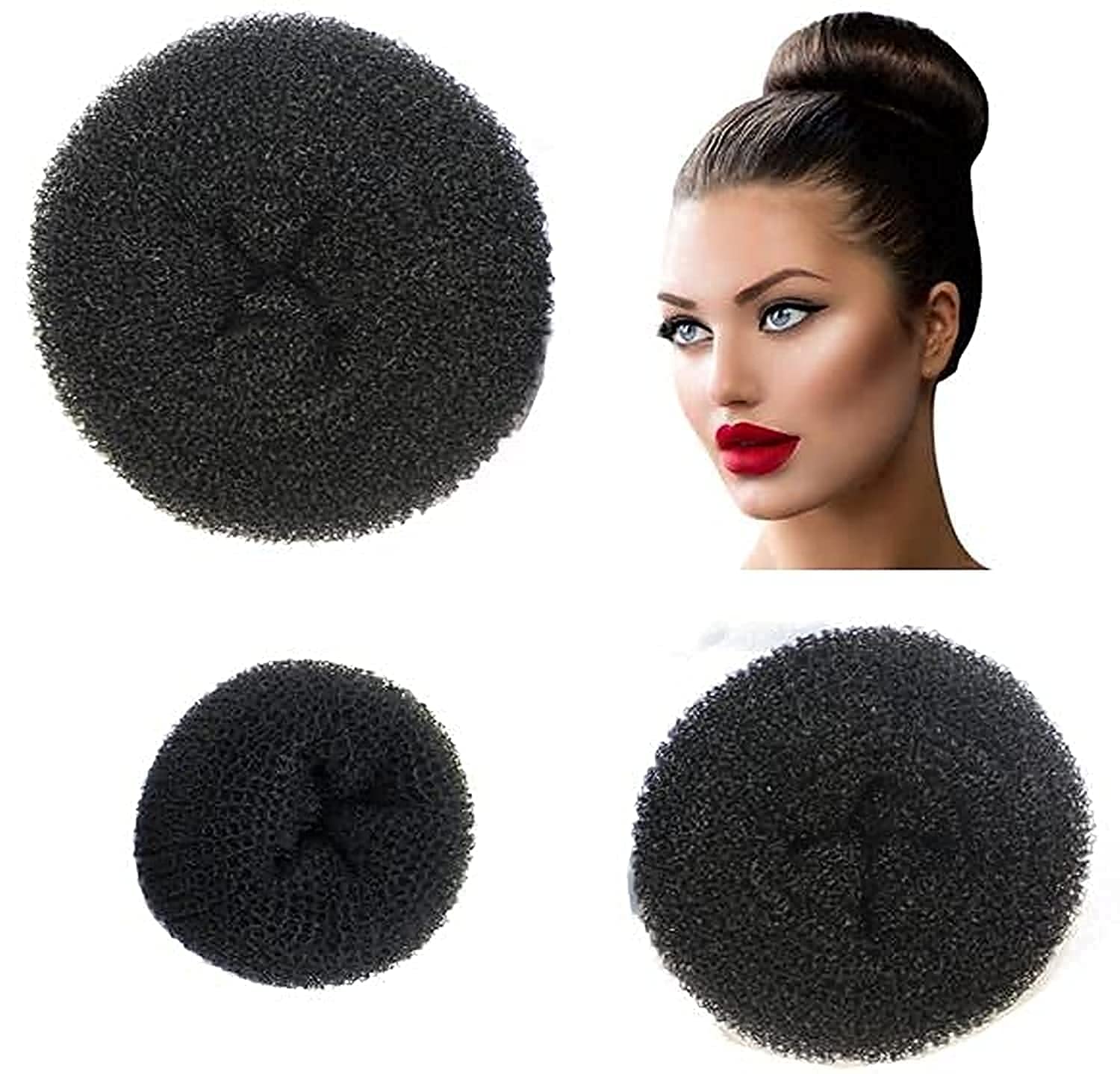 Styla Hair 3 Piece Donut Hair Bun Maker, (1 Small, 1 Medium, 1 Large) Black