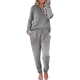 Ekouaer Womens Pajamas Long Sleeve Jogger Sets Comfy Pjs Soft Loungewear 2 Piece Lounge Sets with Pockets S-XXL