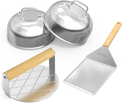 onlyfire BBQ Griddle Accessories Kit 2 Burger Melting Domes Spatula Press