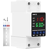 Adjustable Voltage Protector 110V, 1-63A Auto-Reset Smart Circuit Breaker | protection relay over/under‑voltage cutoff,80‑100V undervoltage &amp; 130‑150V overvoltage cutoff,DIN rail mount home&amp;industrial
