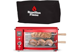 Brazilian Flame Churrasco® Rotisserie Grill Roaster with 2 Auto Rotating Indoor Skewers for Rotisserie Chicken, Brazilian Style BBQ, Electric Smoke-Free Rotisserie Grill for Apartment - Bundle