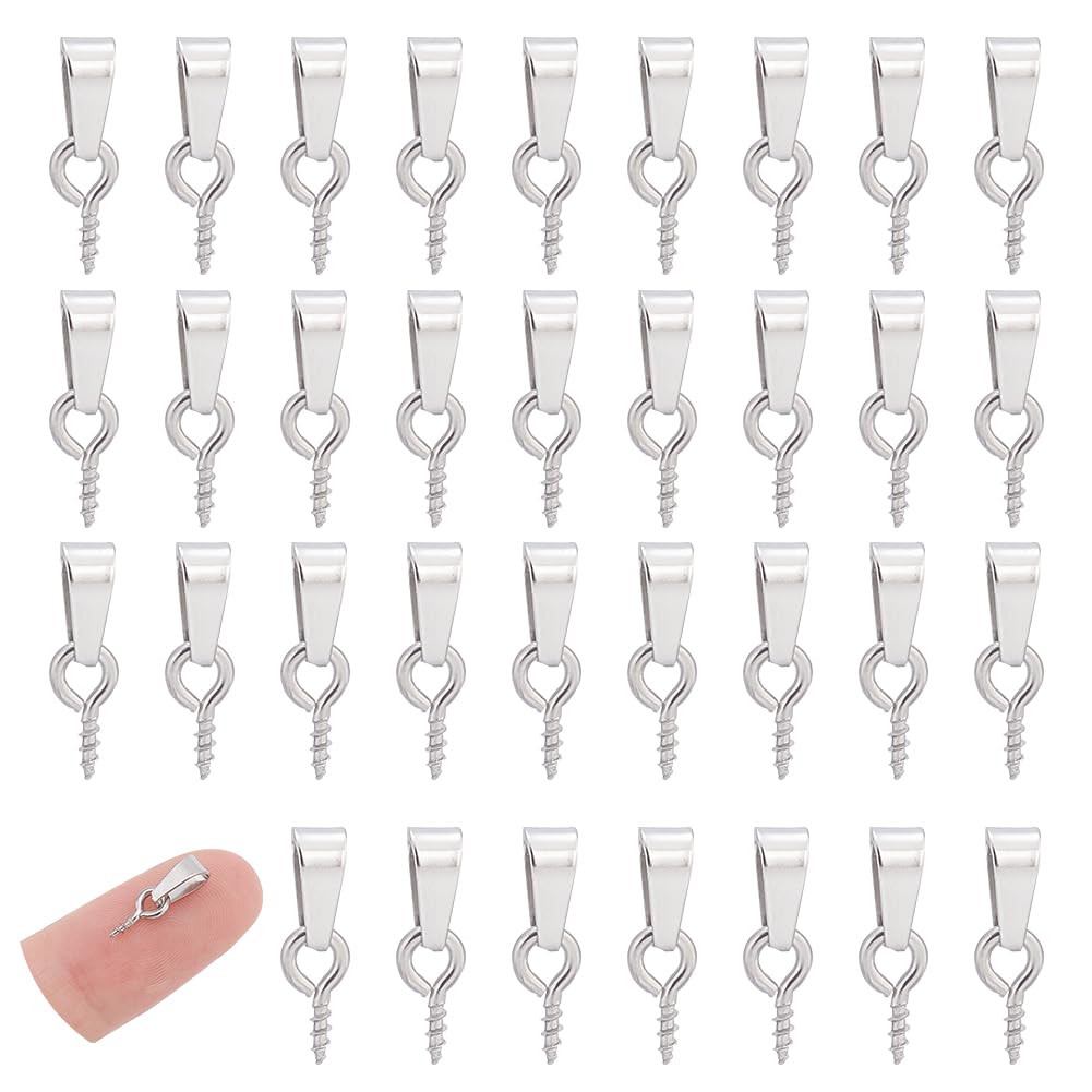 UNICRAFTALE About 60Pcs Screw Eye Pins Peg Bails 4x8mm Stainless Steel Eye Hooks Small Eyelet Screws Threaded Clasps Hooks Mini Metal Hoop Peg for Half Drilled Beads Charm Cork Top Bottles